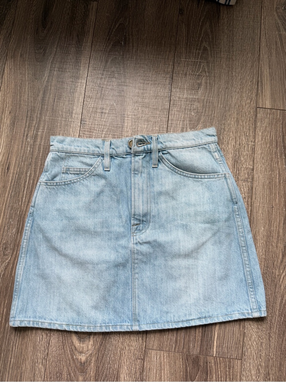 Frame Denim Faded Light Blue Denim Mini Skirt